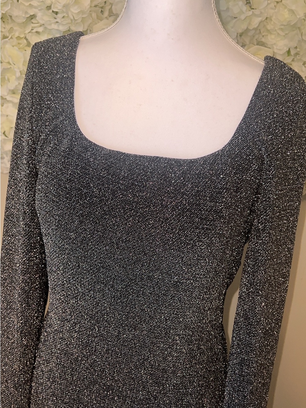 Shapellx Square Neck Long-Sleeve Sparkle Maxi Dress Gown - Black - Picture 10 of 14